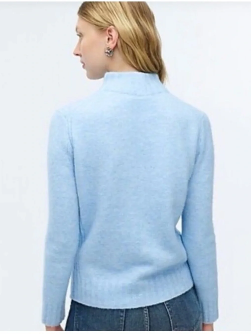 J. Crew Point Sur Mock Neck Chunky Knit Pullover Sweater Minimalist Blue Medium